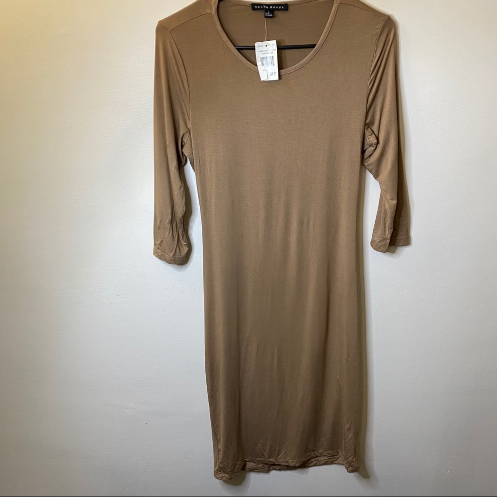 Light brown body on midi dress